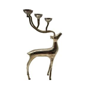 Godinger Silver Art Silver‎ Plated Reindeer Vintage Christmas Candle Holder 12"